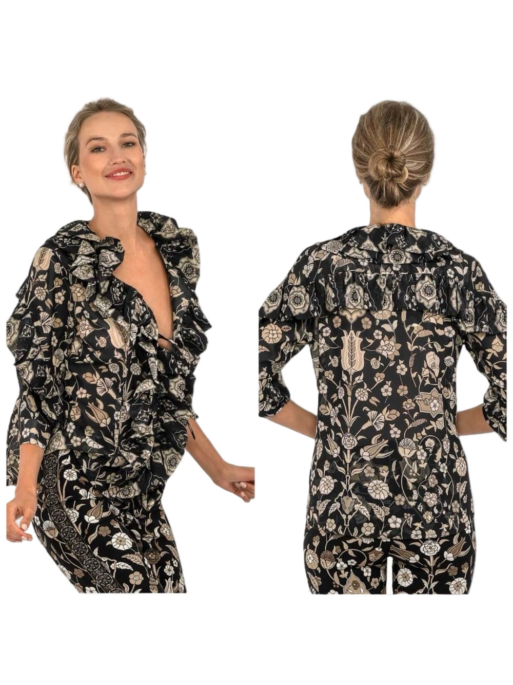 🧸Gretchen Scott rufflestiltskin topkapi black size M EUC